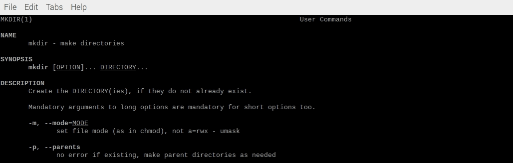 man mkdir output"
