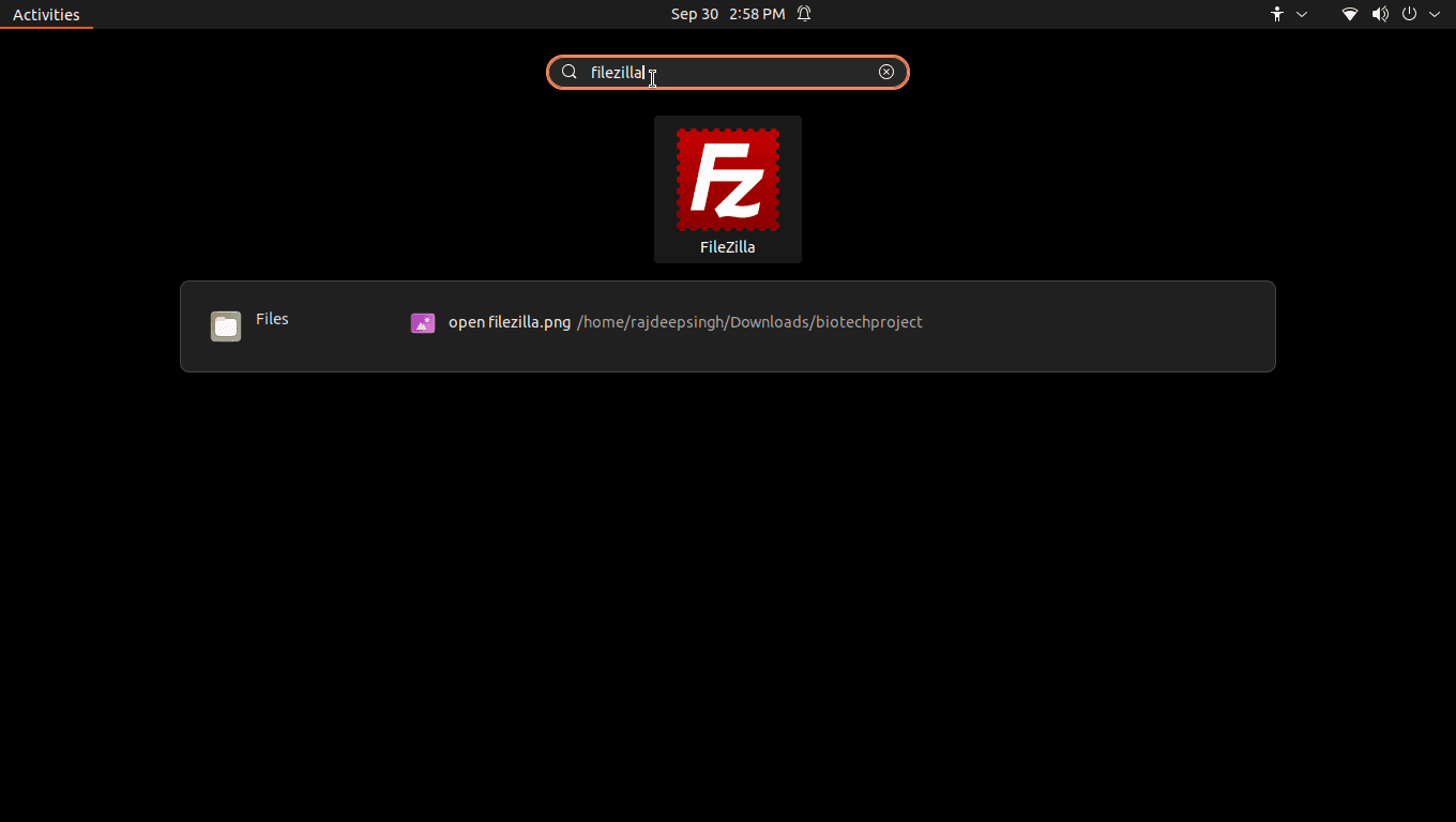 open filezilla in ubuntu