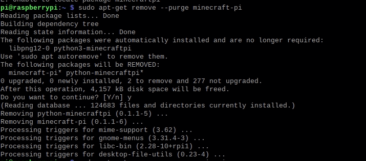 remove minecraft pi game in raspberry 4