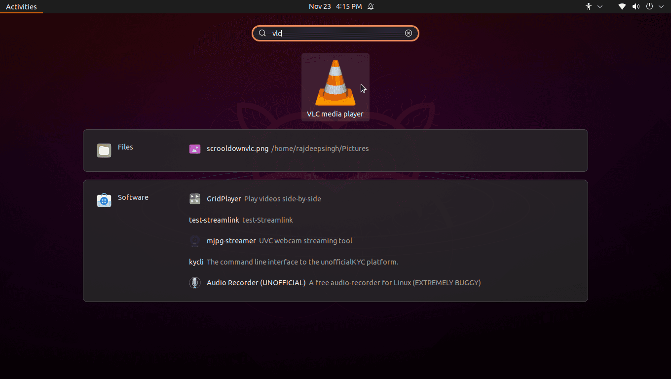 Search the VLC media player and open it