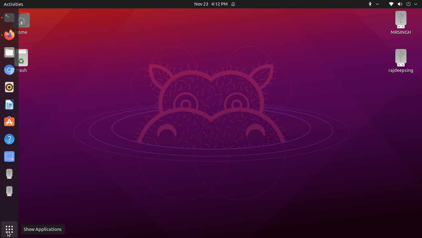 Click the ubuntu to show the app icon